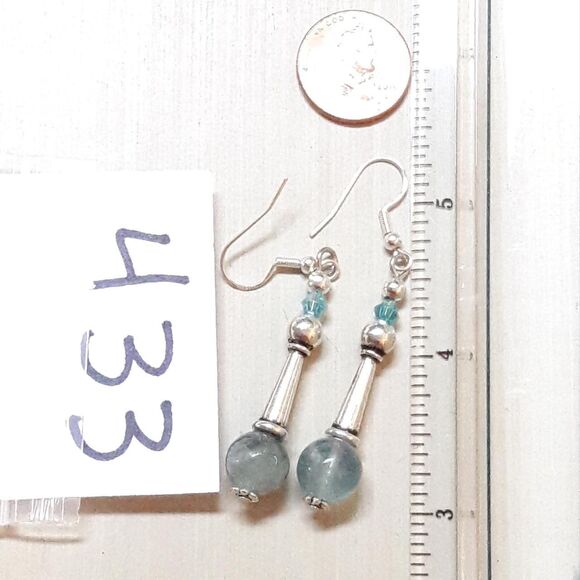 Artisan earrings  433# dangle earrings Fluorite Blue gemstone 925 Silver crafted - Picture 3 of 5
